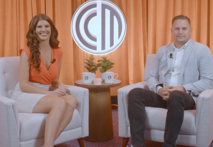 Brandon Von Almen on set at CCM Talks podcast, sharing his values of service, family and community.